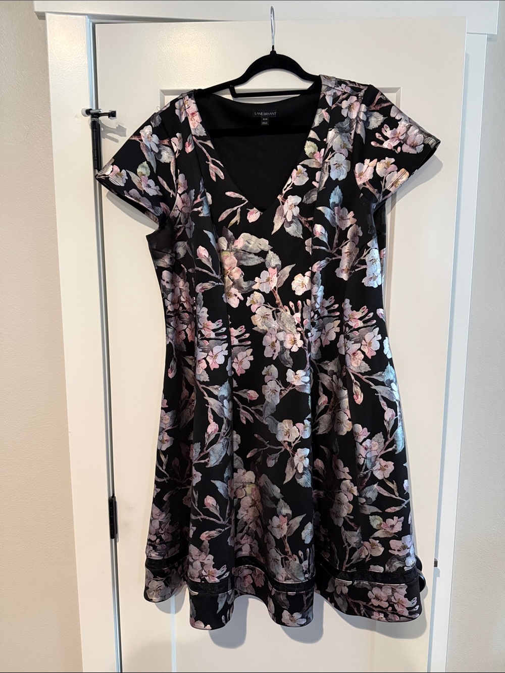 Lane Bryant Black Floral Fit-and-Flare Dress